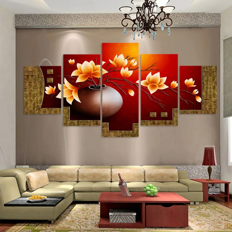 

Modern Hand Painted Canvas Oil Paintings Home Decor Wall Art 5 Piece Painting Acrylic Wallpaper Flower Butterfly Orchid Picture