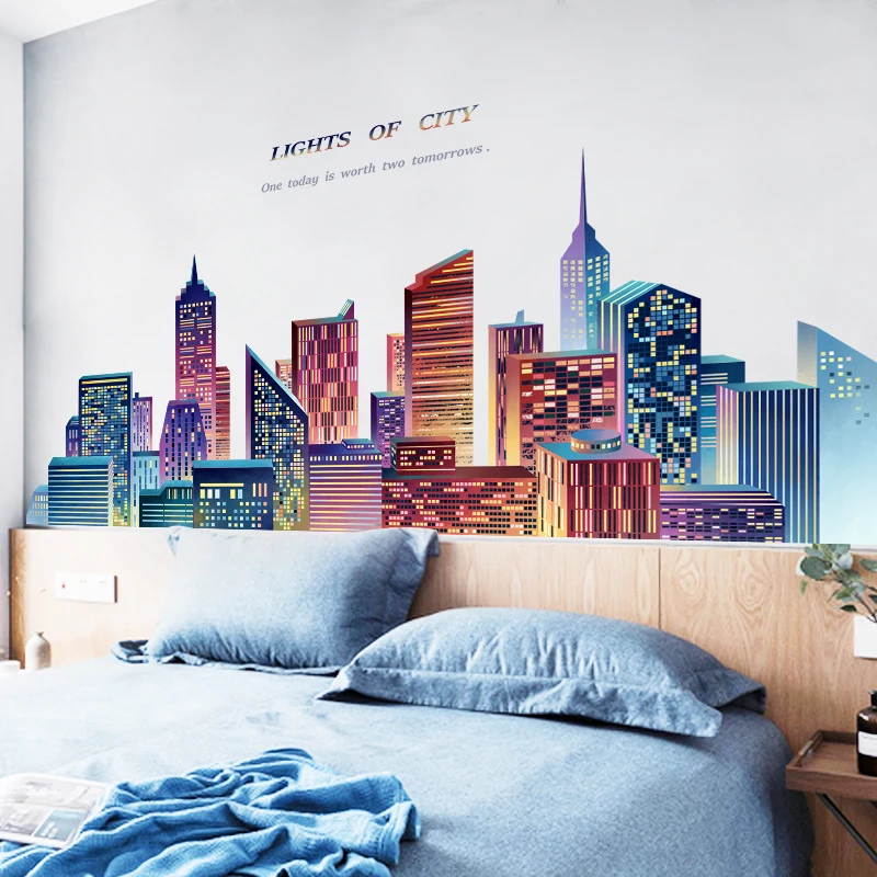 

Large creative city building wall stickers home wall decoration wallpaper