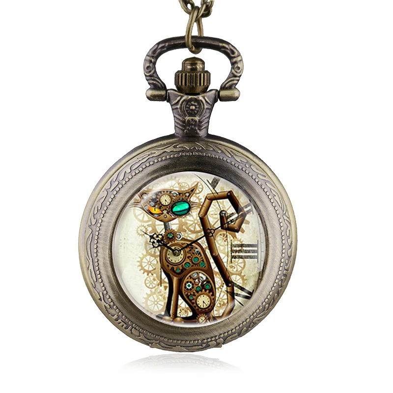 Высококачественные модные кварцевые карманные часы с рисунком кота и брелоком, мужские и женские лучшие подарки HB800
