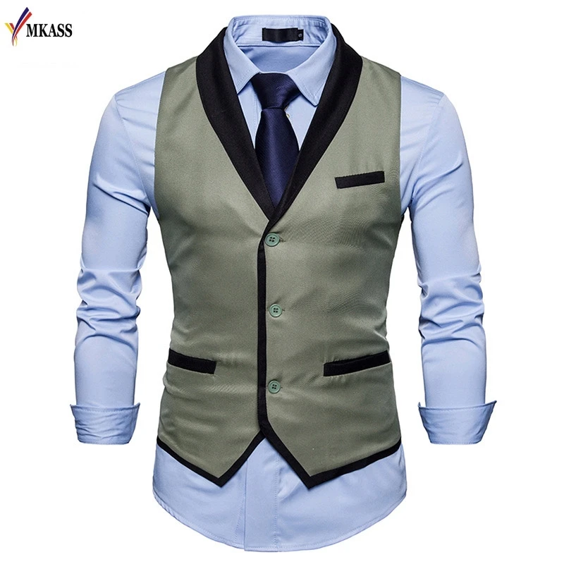 New Brand 2018 Men Slim Suit Vests Male Single Breasted Notched Collar Business Casual Vest Men Party Wedding Waistcoat S-XXL