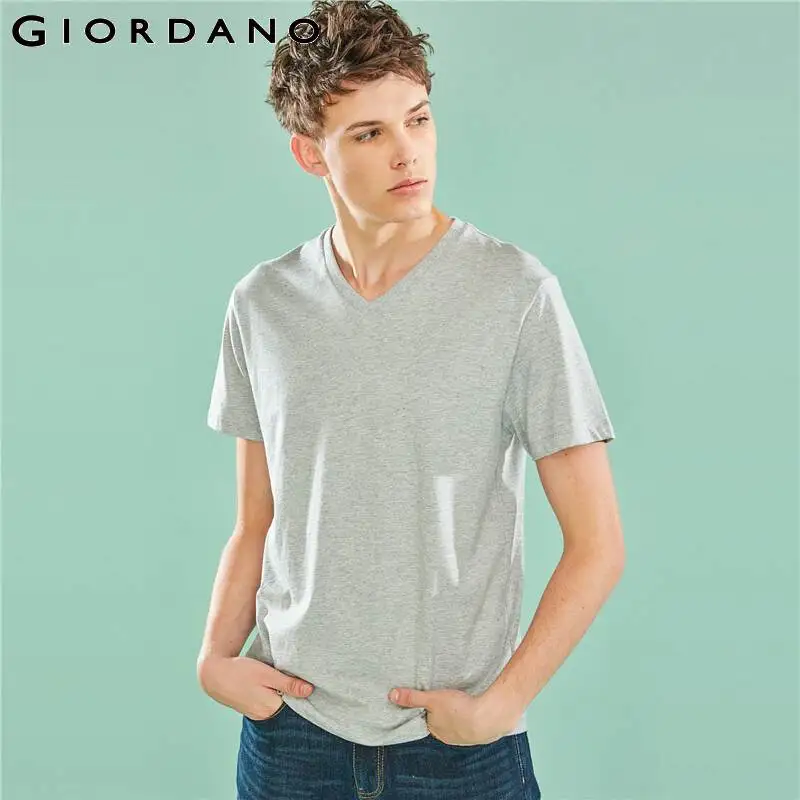 Giordano футболка сплошного цвета с V-образным вырезом slim fit с короткими рукавами,выполнена в нескольких цветах и имеет широкий размерный ряд