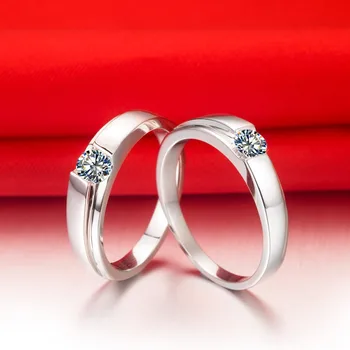 

0.5CT Popular NSCD Lovely Diamond Rings for Lovers' Genuine 925 Sterling Silver Platinum Plated Couple Rings for Engagement