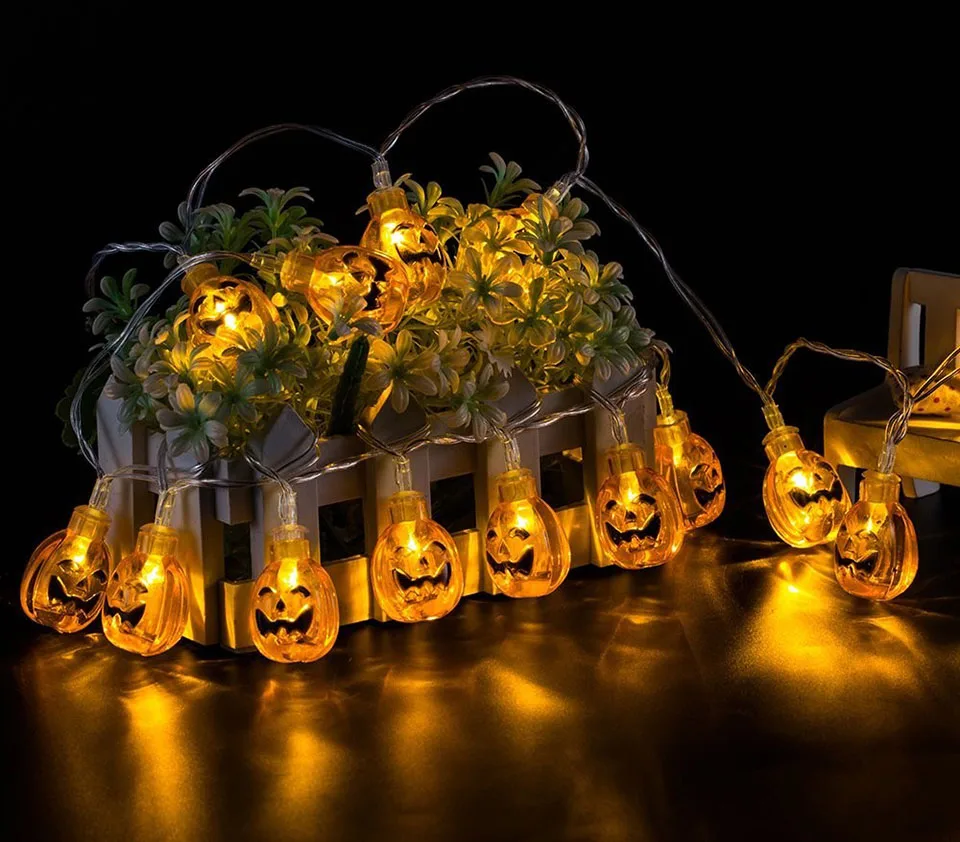pumpkin halloween light outdoor decor string lights 10/20 LED solar backyard party lighting ...