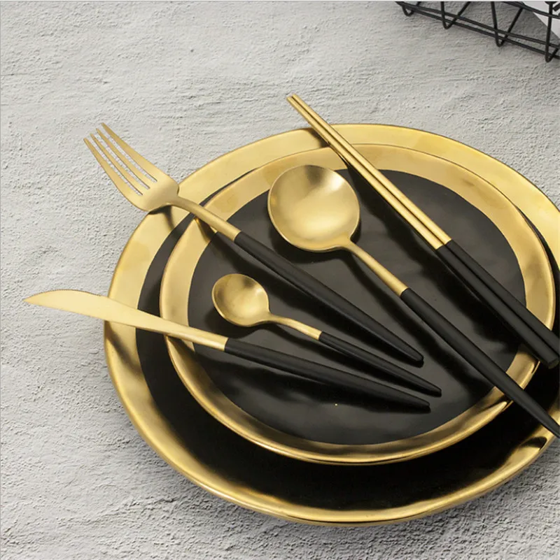 

Dinner Set Western-style Cutlery 304 Stainless Steel Dinnerware Knife Fork Tableware Black Gold Cutleries Tableware