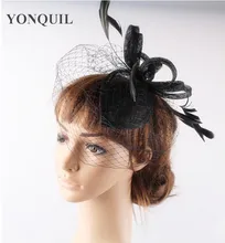 17 Colors elegant sinamay fascinator base feather hat birdcage veils headpiece cocktail hair accessories bridal hat
