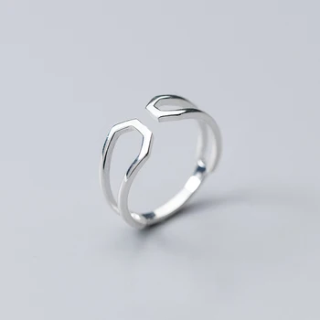 

MloveAcc 925 Sterling Silver Hexagon Geometry Rings for Women Adjustable Size Finger Ring Fashion sterling-silver-jewelry