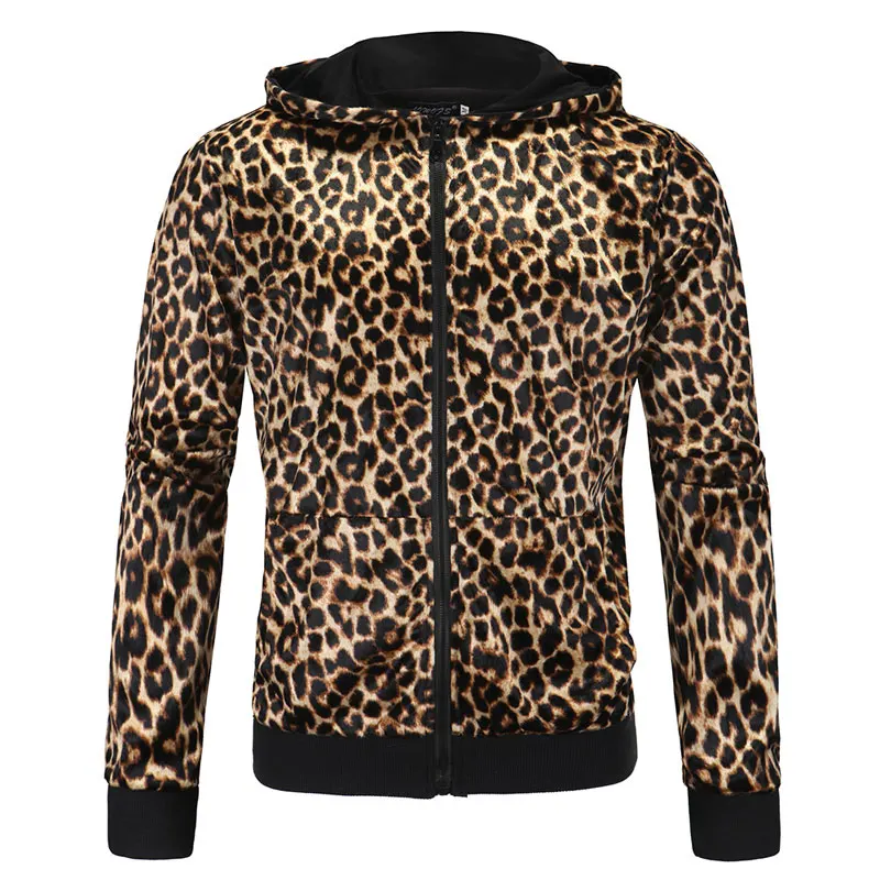 Leopard Print Hoodies Men Fashion Spring Fall Bomber