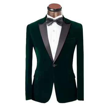 

Peak Lapel Dark Green Velour Coat Slim Fit Men Suit Men Velvet Formal Prom Performance Groom Wedding Tuxedos 2020(Jacket+Pants)