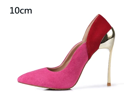 Autumn Suede Leather Women Pumps 10cm or 12cm High Heels Mix Color Mental Heel Wedding Party Shoes Size 33-43 - Цвет: 10cm rose and red