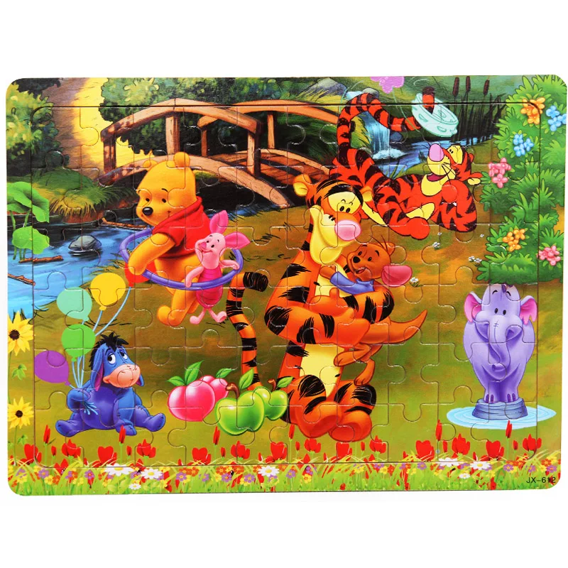 Free shipping Kids font b toys b font 60 pieces of wooden puzzle cartoon puzzle baby