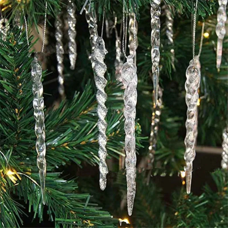 

10pcs Acrylic CrystalHanging Icicle Christmas Tree Decoration Pendant Christmas Decorations for Home New Years 2019 Navidad-S