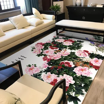 

Classical Chinese style Feng Shui color Big red green flower mat Bedroom door living room velvet carpet non-slip plush rug