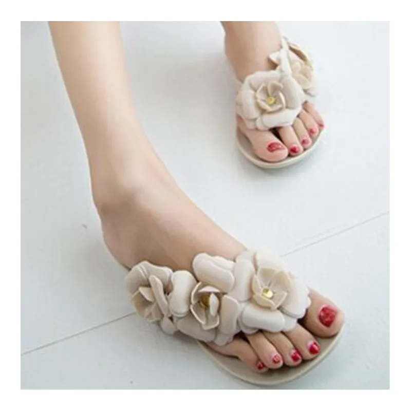 Вьетнамки ярких цветов с цветочным принтом; летние сандалии на плоской подошве; сандалии с цветочным узором; Size36-41 - Цвет: nude