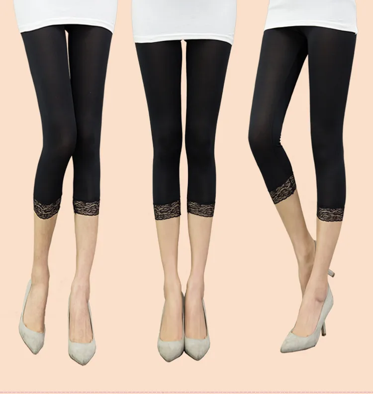 nvgtn leggings Thin Lace Short Leggings Summer Jeggings Women Pants Bodycon Cropped Capris Skinny Legging Black White Push Up Trousers Elastic yoga pants