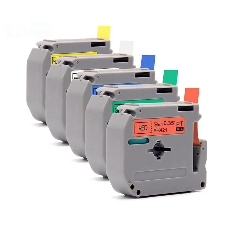 

Free shipping Mix 5 colors Brother P-touch M tape 9mm black on white/yellow/red/blue/green MK221 M-K621 M-K421 M-K521 M-K721