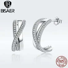 Серьги-гвоздики BISAER Brincos из 925 пробы серебра с прозрачными фианитами для женщин 925 Серебряные модные серьги ювелирные изделия WEUS493