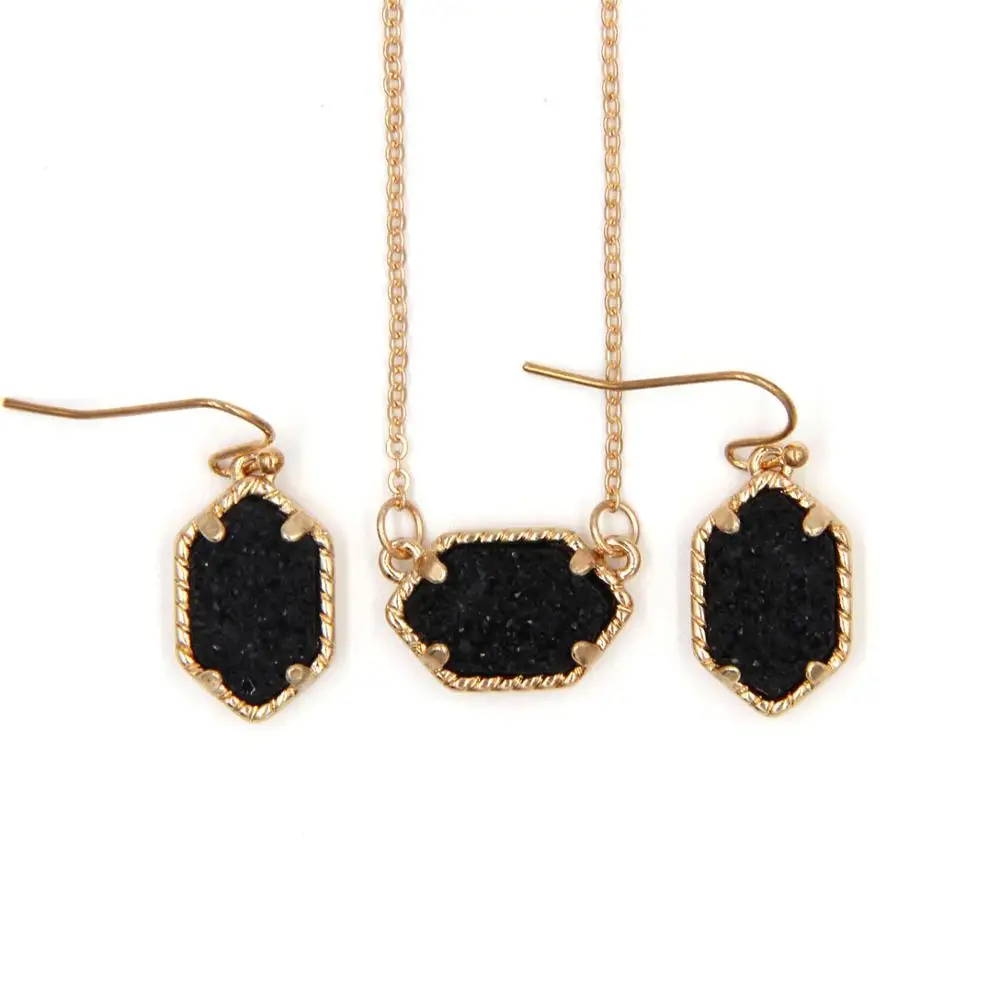 Gold Black Мини переливающийся druzy drusy кулон Цепочки и ожерелья с соответствующими Висячие серьги Горячие Модные украшения Наборы для ухода за кожей супер мило - Окраска металла: Gold Black