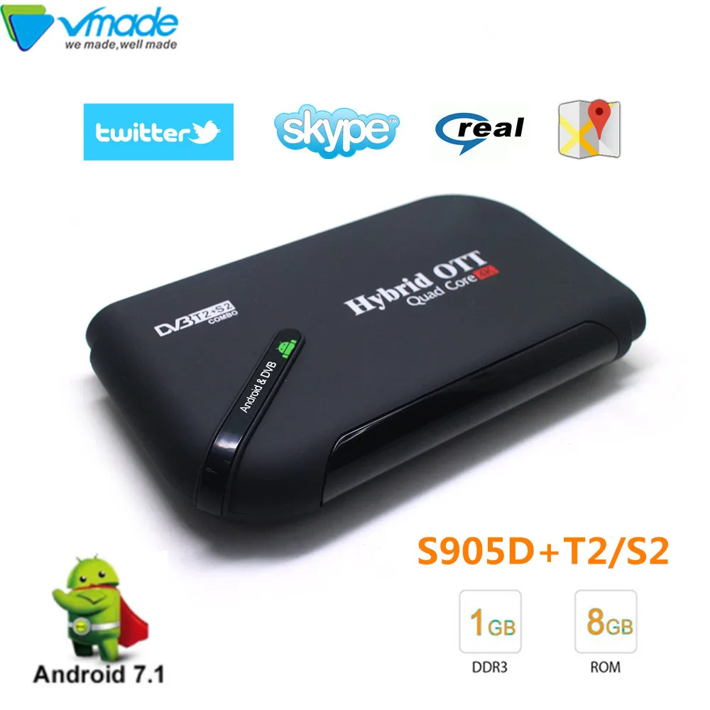 

Vmade OTT & DVB-T2 DVB-S2 combo receiver Smart Box Android 7.1 WiFi TV Box Amlogic S905D 1G + 8G 4K H.265 Netflix Android TV Box