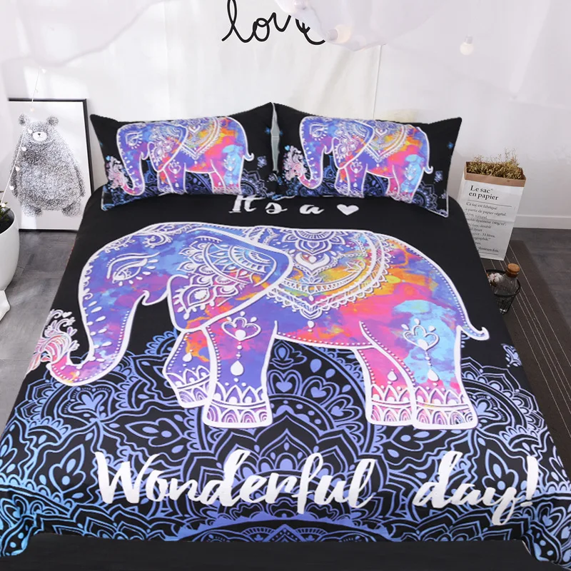 

Elephant Mandala Printed Bedding Set Luxury 3d Bohemia Duvet Cover Set Bed Cover Pillowcase Colorful Comforter Bedding Sets 3Pcs
