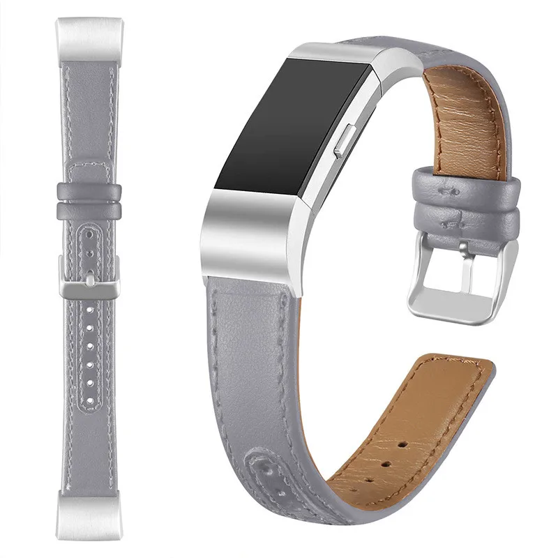 Replacement Bands Splicing Two-tone Genuine Leather for Fitbit Charge 2 Wristband Metal Connectors Fitness Strap Women Men Small Large 5 (17)
