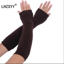 LHZSYY Autumn winter New 40cm Thickening Keep warm Mink Cashmere Gloves New Female Solid color Fashion Soft comfortable Gloves 
