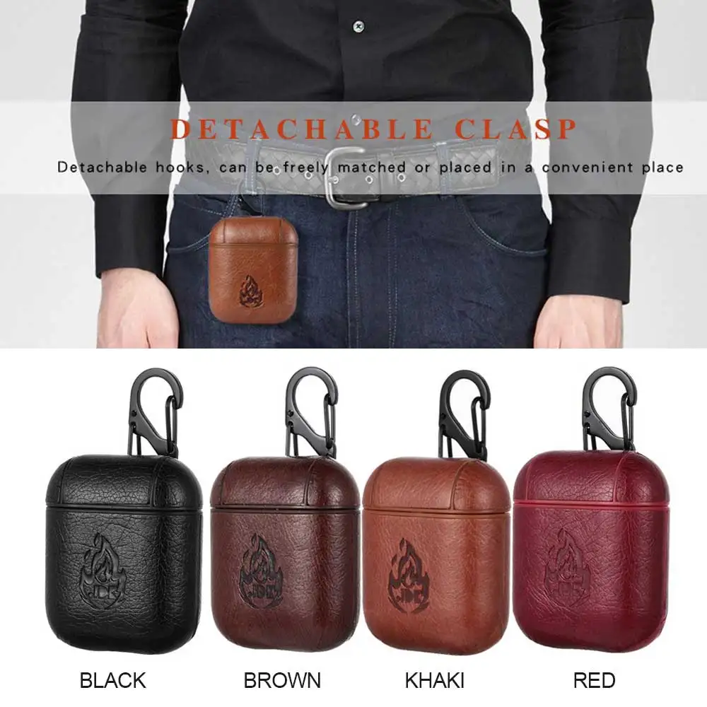 Leather Earphone Case with Metal Buckle For AirPods Protective Cover Skin Accessories for Apple Airpods Charging Box