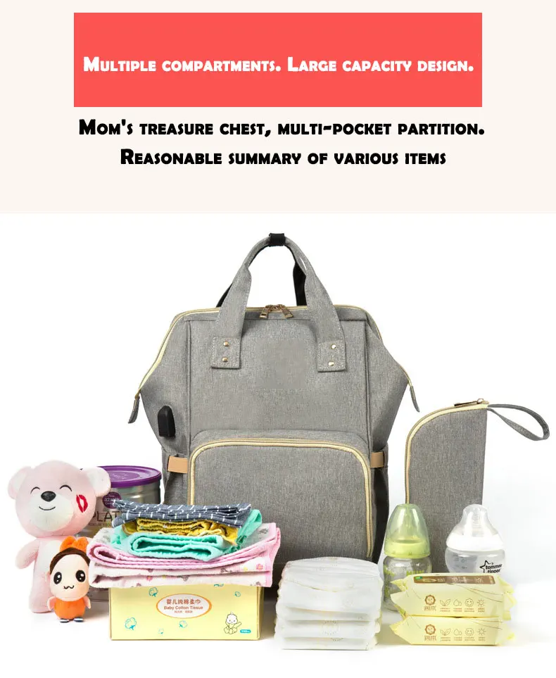 Модная подгузников для мам и водонепроницаемая сумка USB, рюкзак путешествий, Сумка с несколькими карманами кормления ребенка