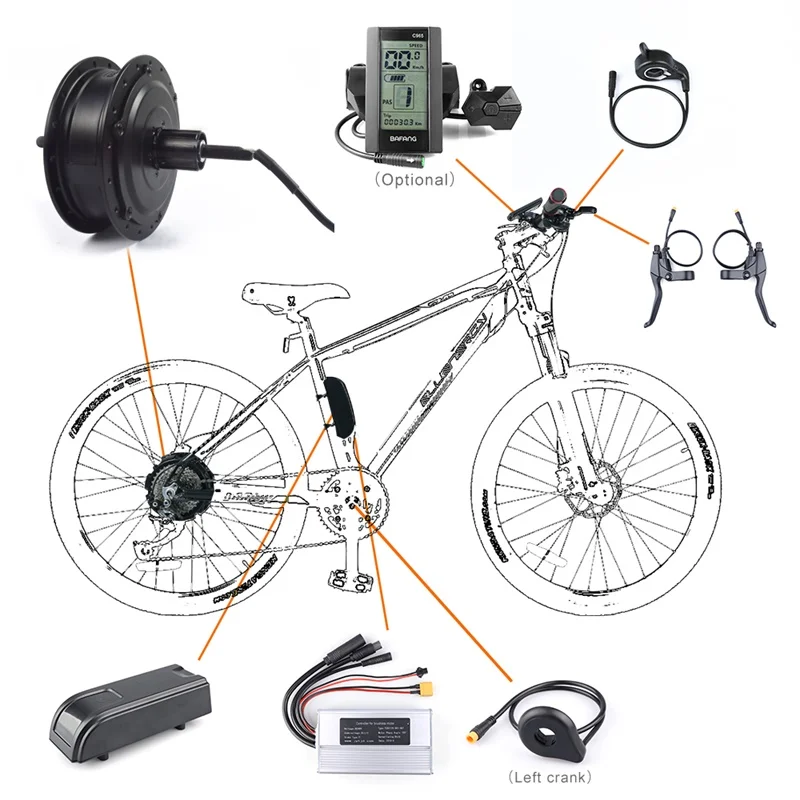 Cheap Ebike Rear Wheel Hub Motor 10Ah Battery Kits DC Cassette Flywheel Bafang 36V 350W Hub Motor Electric Bicycle E-bike Kits Parts 2