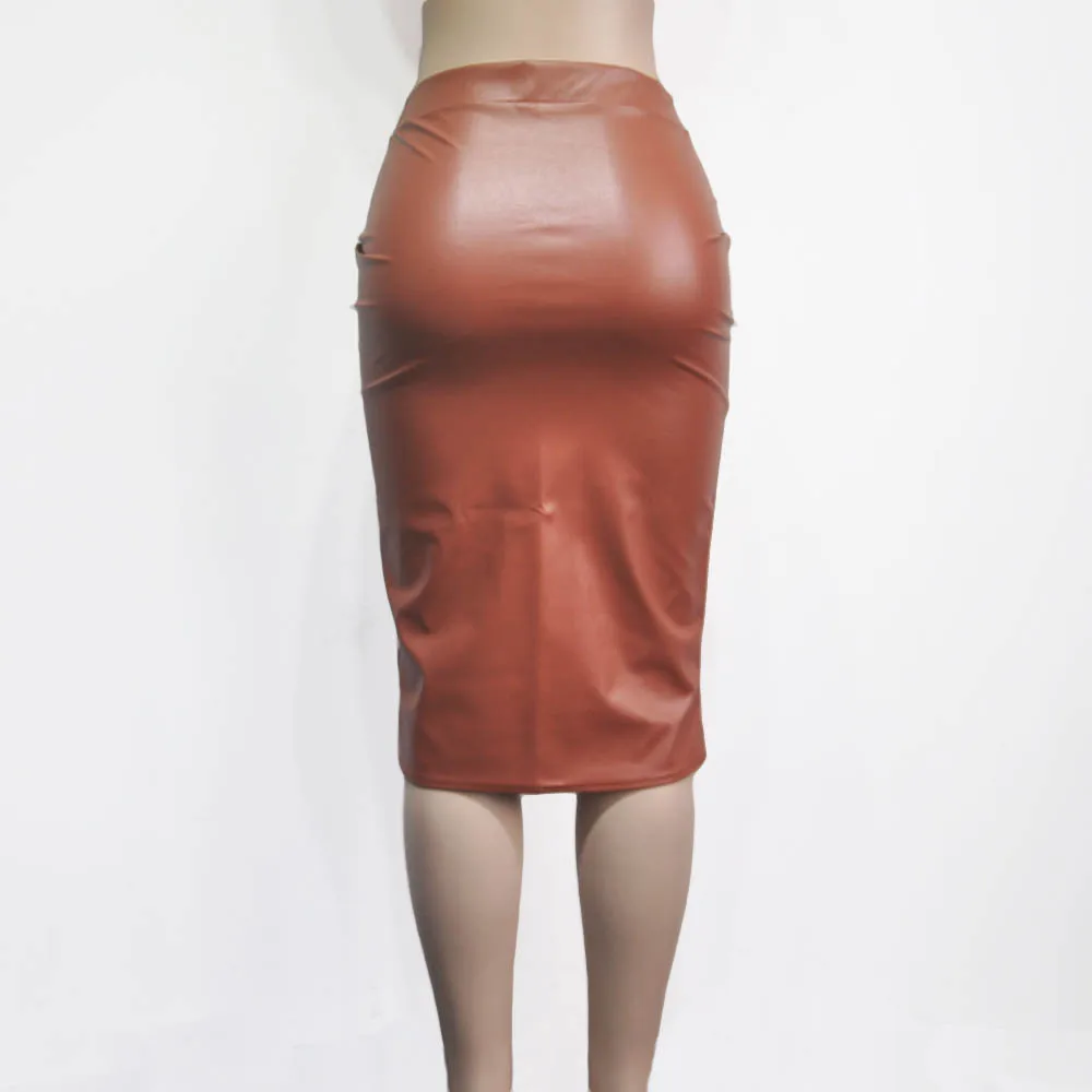 Горячая Женская юбка Сексуальная юбка из искусственной кожи Высокая талия черная Осенняя миди юбка-карандаш Клубные вечерние штаны eDressU SJ-VD8016