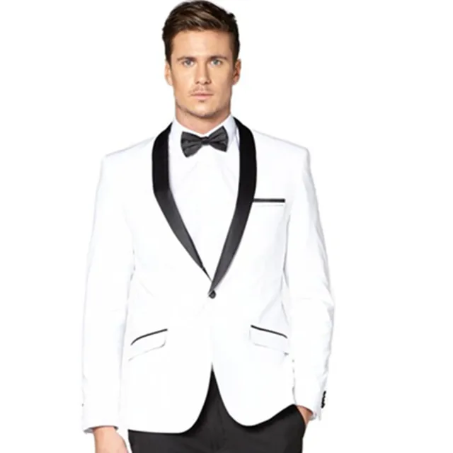 2 Pieces White Tuxedo Jacket Black Lapel Mens Suits Wedding Groom 2 Pieces White Tuxedo Jacket Black Lapel Mens Suits Wedding Groom Wear New Designer Custom Made