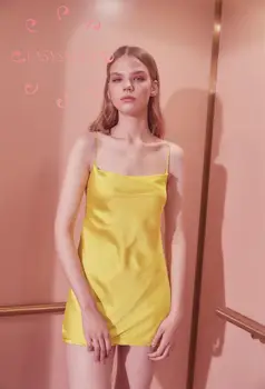 

EASYSMALL For Love Lemons Women dress new arrivel Fashion Summer Beach Sexy Backless high-end silk High Waist sleeveless Dresses