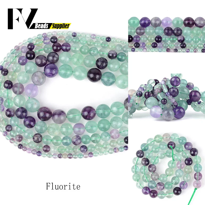 

Natural Flourite Round Beads Accessories 4mm-10mm Semi Precious Stones Gem Beads for Jewelry Making Bracelets Necklace Jewellery