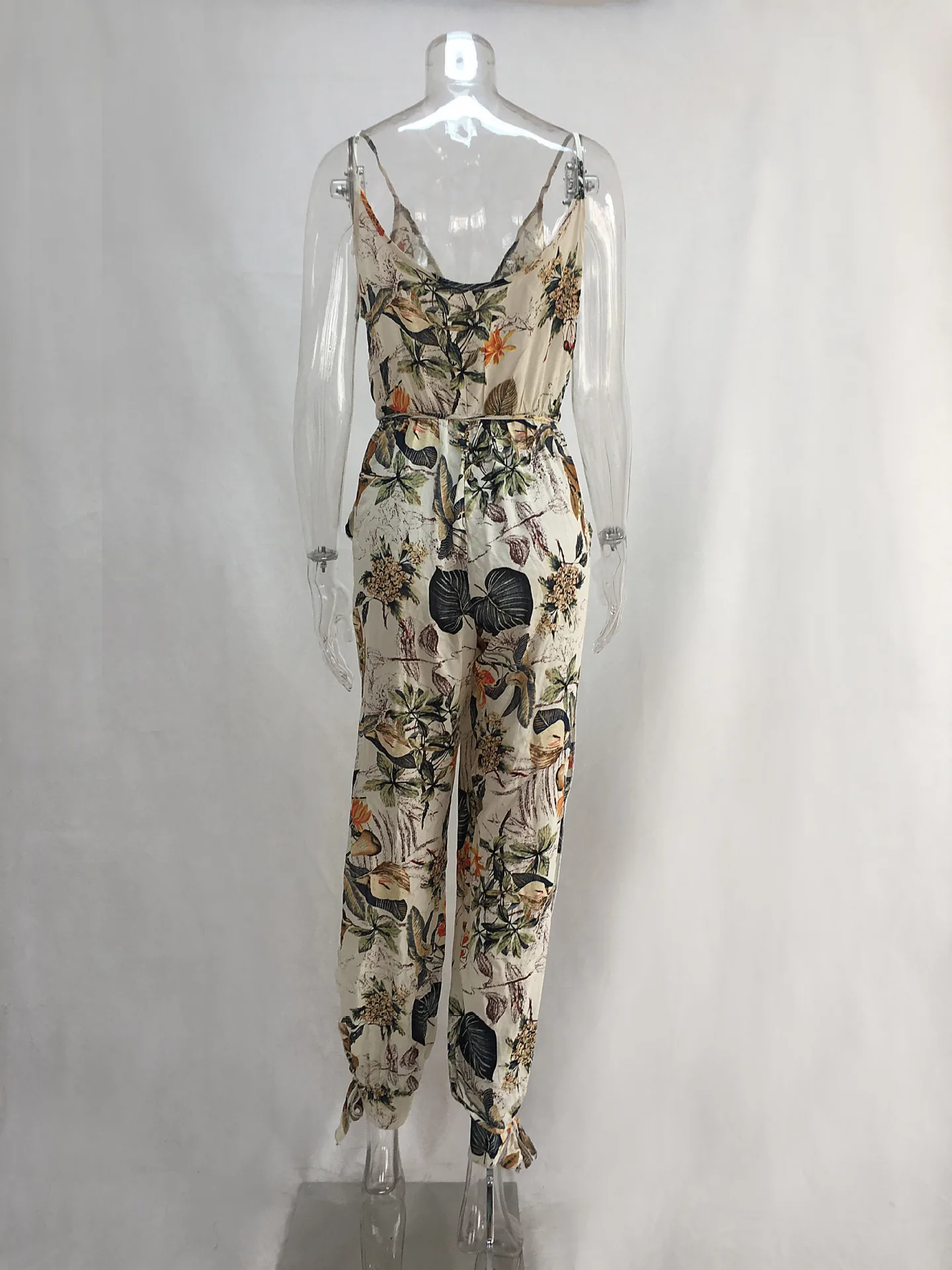 Summer Jumpsuit Sexy Deep V Neck Sleelveless Floral Printing Split Ankle Length Jumpsuit Women Summer Clothes Summer Jumpsuit Sexy Deep V Neck Sleelveless Floral Printing Split Ankle Length Jumpsuit Women Summer Clothes