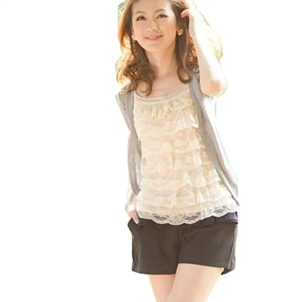 

Yfashion Women Summer Loose Solid Color All-match Lace Sling Vest Tops
