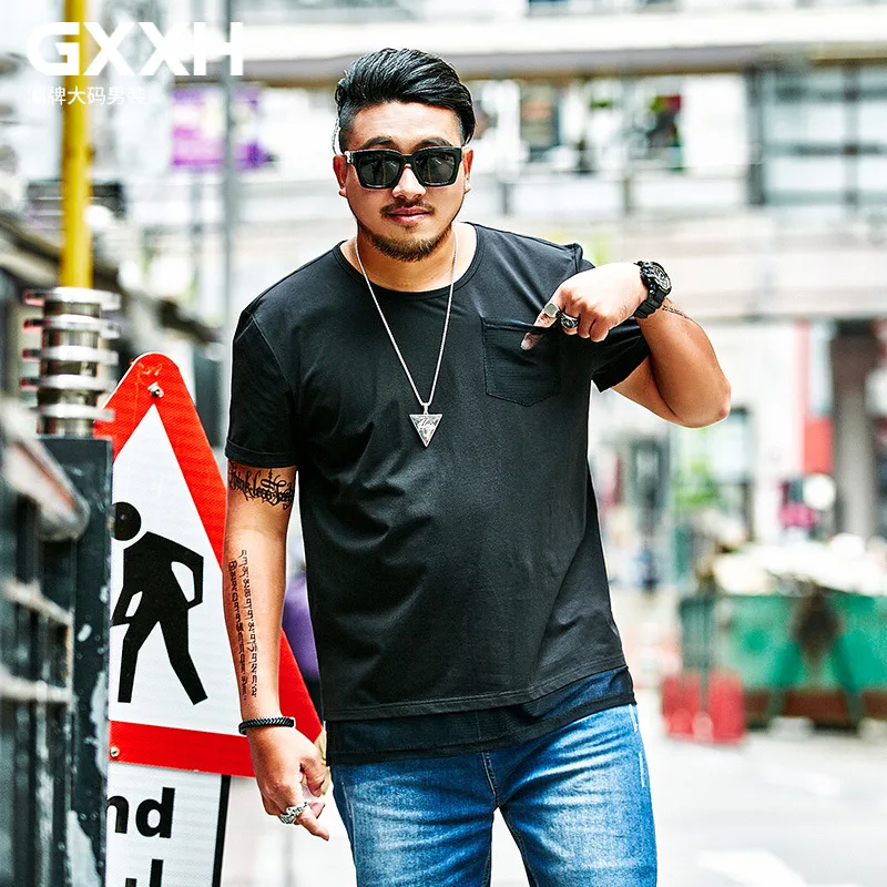 GXXH 2018 New Tshirt Hem Patchwork Mesh Tee Mens Summer