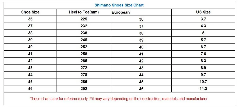 Shimano Mountain Bike Shoes Size Chart