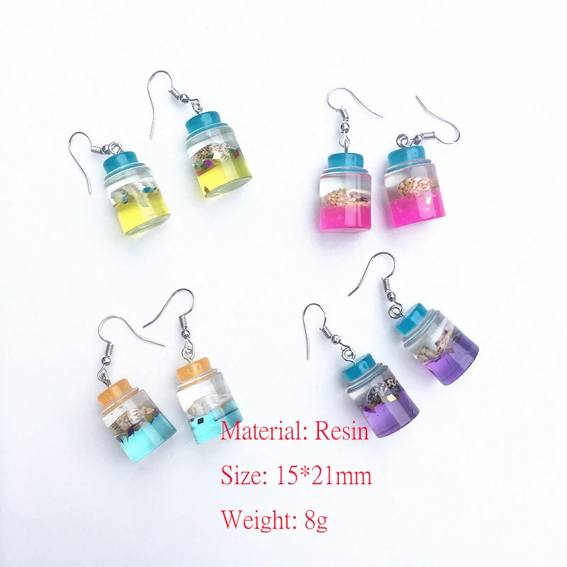 

2019 New Fashion Creative Conch Shell Drift Bottle Funny Resin Handmade Earrings Fit for Women Jewelry Gifts Wholesale