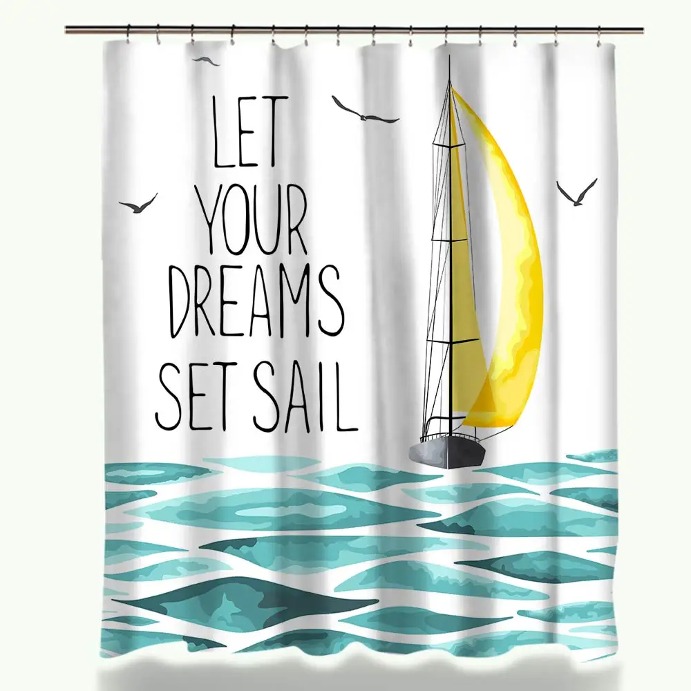 

Miracille Sailing Styles Printed Waterproof Shower Curtain Non-Slip Rectangle Coral Fleece Mat Set For Bathroom Decor