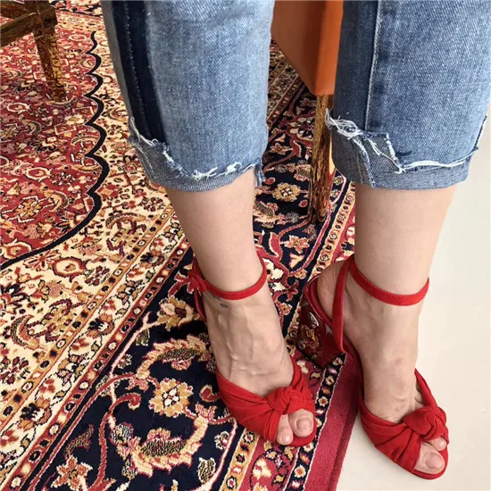 New Heart Style Metal Deco Gladiator Sandals Women High Heels Red Green Suede Women Pumps Wedding Shoes Woman Sandalias Mujer (4)