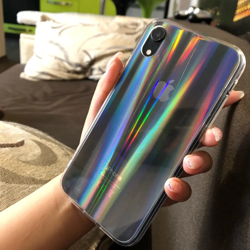 Gradient Rainbow Laser Holographic Case for Huawei P20 Lite P20 P30 Pro Transparent Clear Soft Capa Funda Light reflections Hull