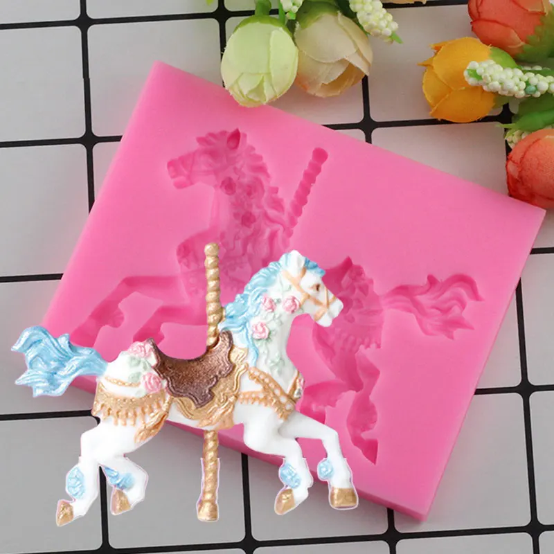 Mujiang 3D карусельная лошадка торт силиконовые формы для детей день рождения украшение тортов мастикой формы конфеты шоколадная мастика формы