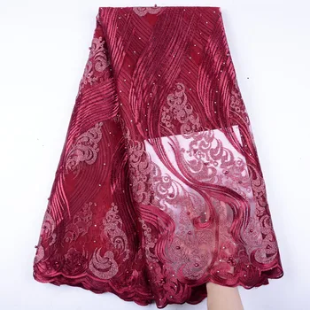 

African Lace Fabric 2019 High Quality Tulle Lace Embroidery French Mesh With Beads Nigerian Lace Fabrics A1491
