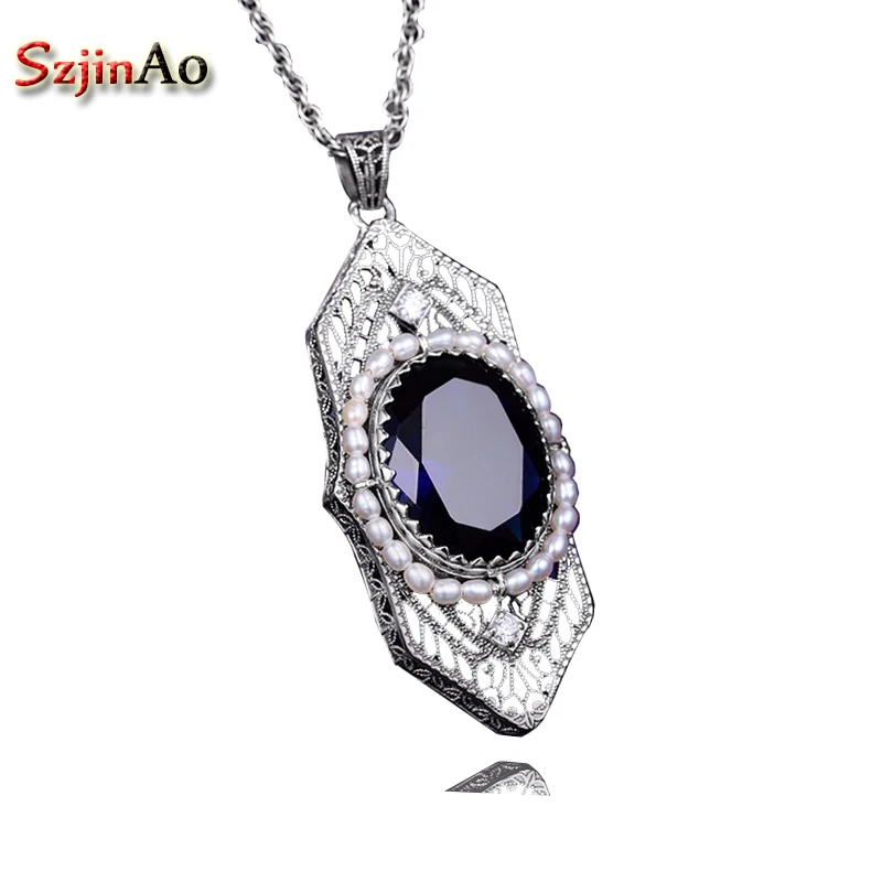 

Szjinao Promotion Delicate Antique Natural Pearl Sapphire 925 Sterling Silver Pendant With Women Wholesale
