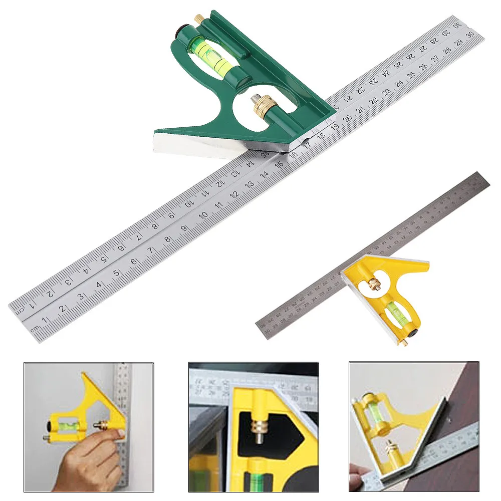  12 Inch 300mm Adjustable Combination Square Angle Ruler 45 / 90 Degree With Bubble Level Multifunct