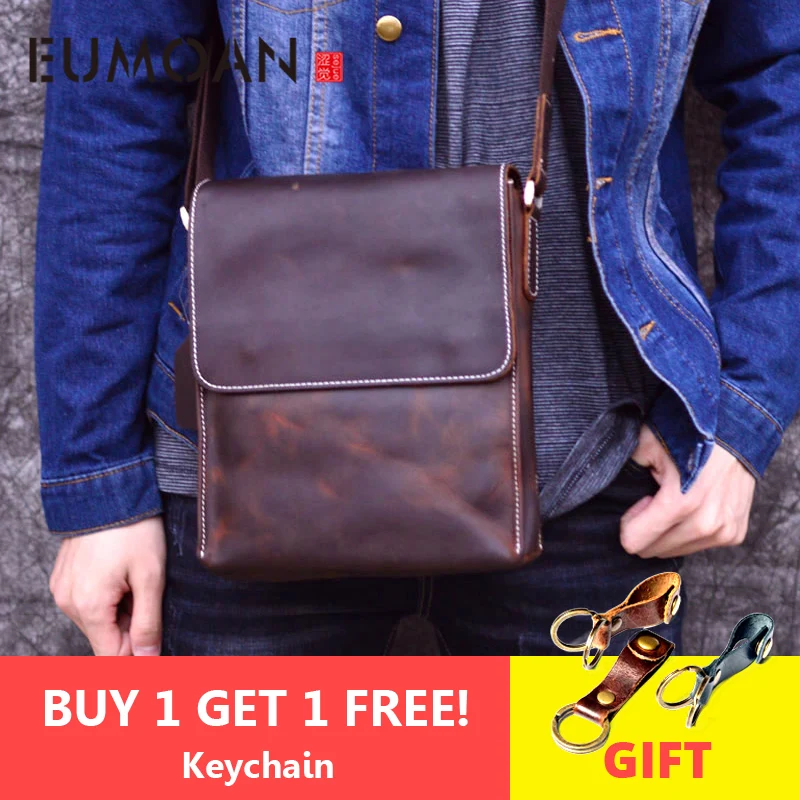 

EUMOAN new handmade 2019 Men's Shoulder Bag genuine Leather Messenger Bag Small Vintage Handmade Crazy Horse Leather Bag