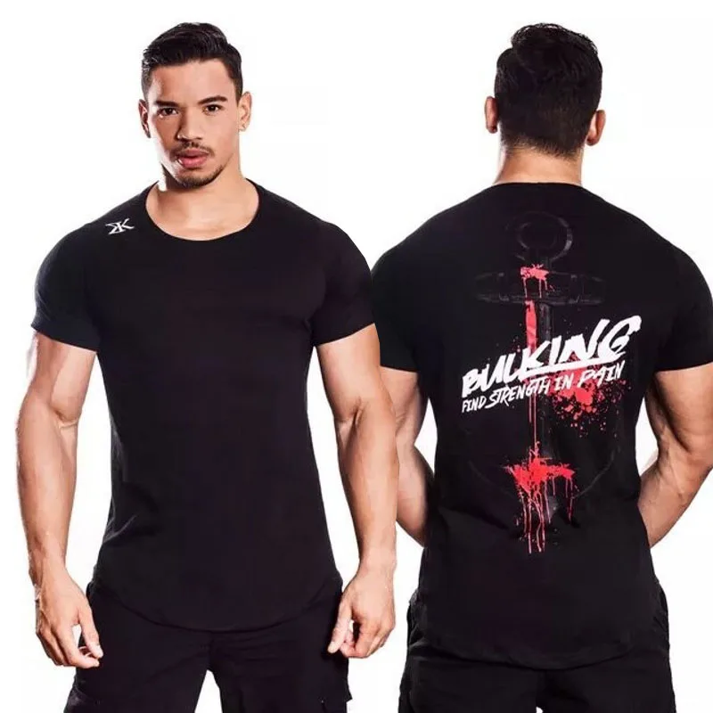 Летняя мужская футболка для фитнеса 2018 Повседневная брендовая бега модное