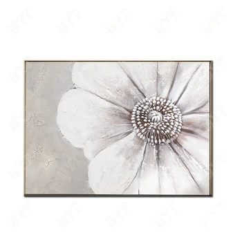 

Wall art picture Handpainted abstract gray back white flower petal on canvas Oil Painting for Living Room home Decor no framed