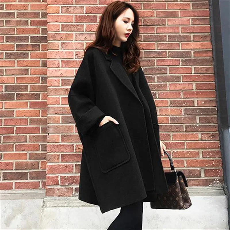 

2018 Woolen Coat Female Loose Korean Woolen Jacket Long Section Winter Coat Female Fashion Autumn and Winter Warm Parka A0989