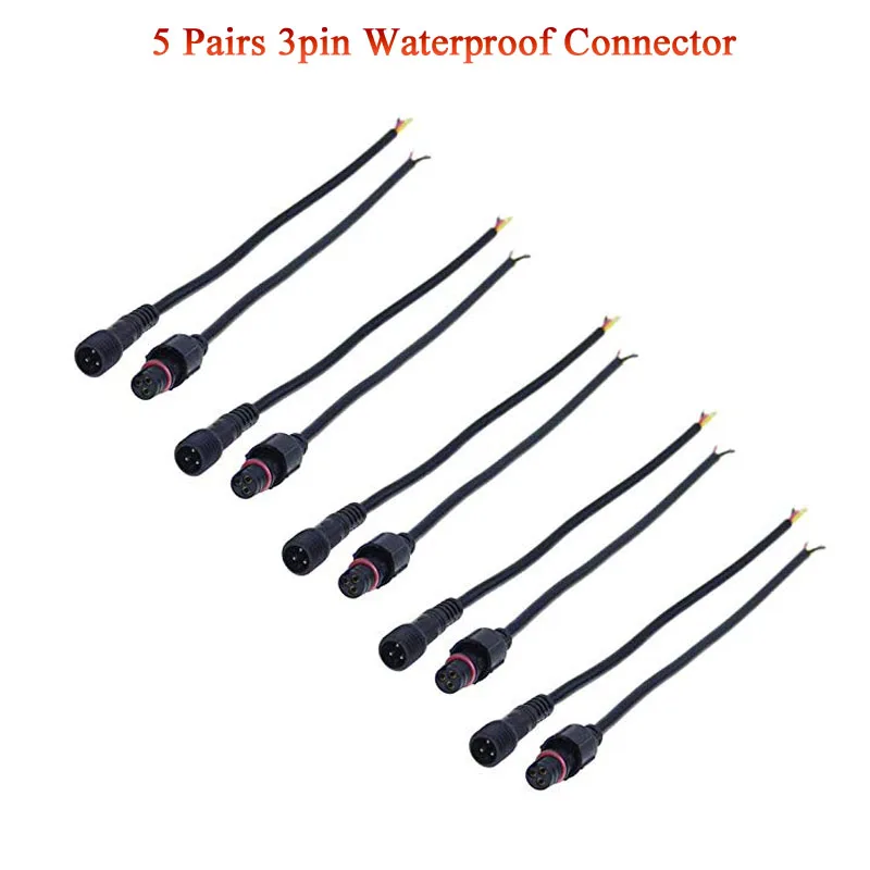 

5 Pairs 3 Pin 3 Core Male Female Plug LED Connector Waterproof IP65 18 20AWG 0.75 0.5mm Cable 5V 12V WS2812B WS2812 WS281 RGBW