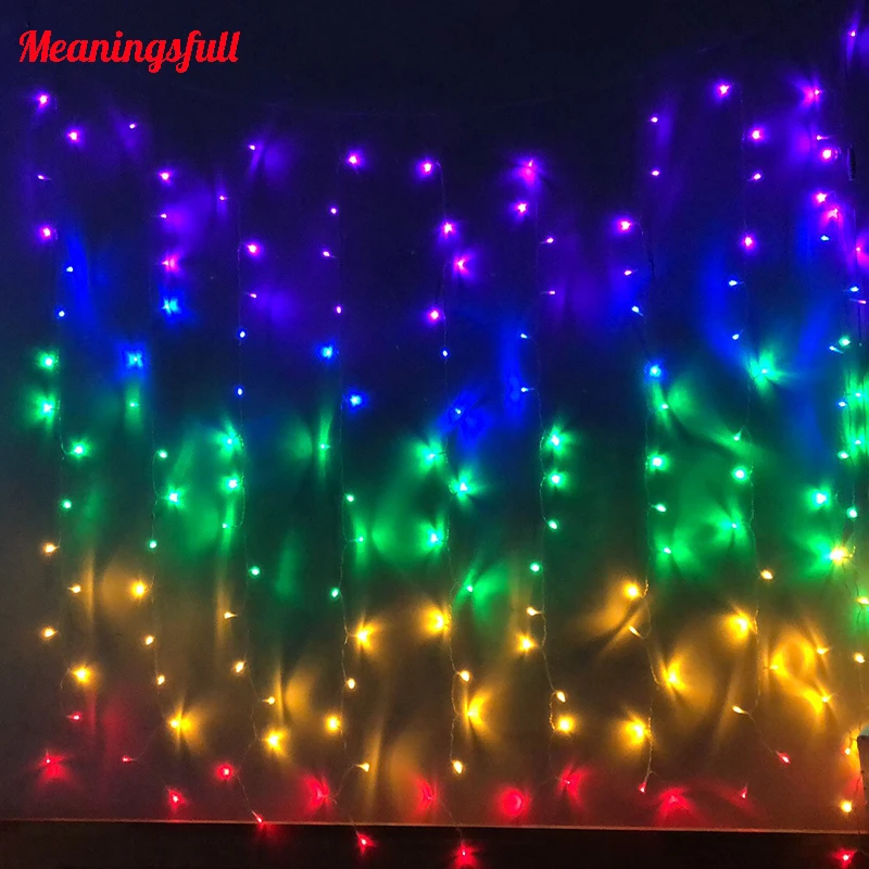 

Connetable 2x1.6m Rainbow Led Curtain String Lights 220V Icicle Fairy Lights For Christmas Party Wedding Home Decoration